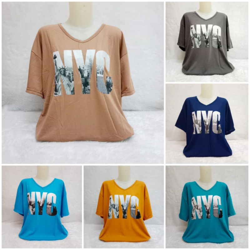 KAOS ATASAN WANITA LENGAN PENDK/JUMBO SIZE/ LEHER V NECK