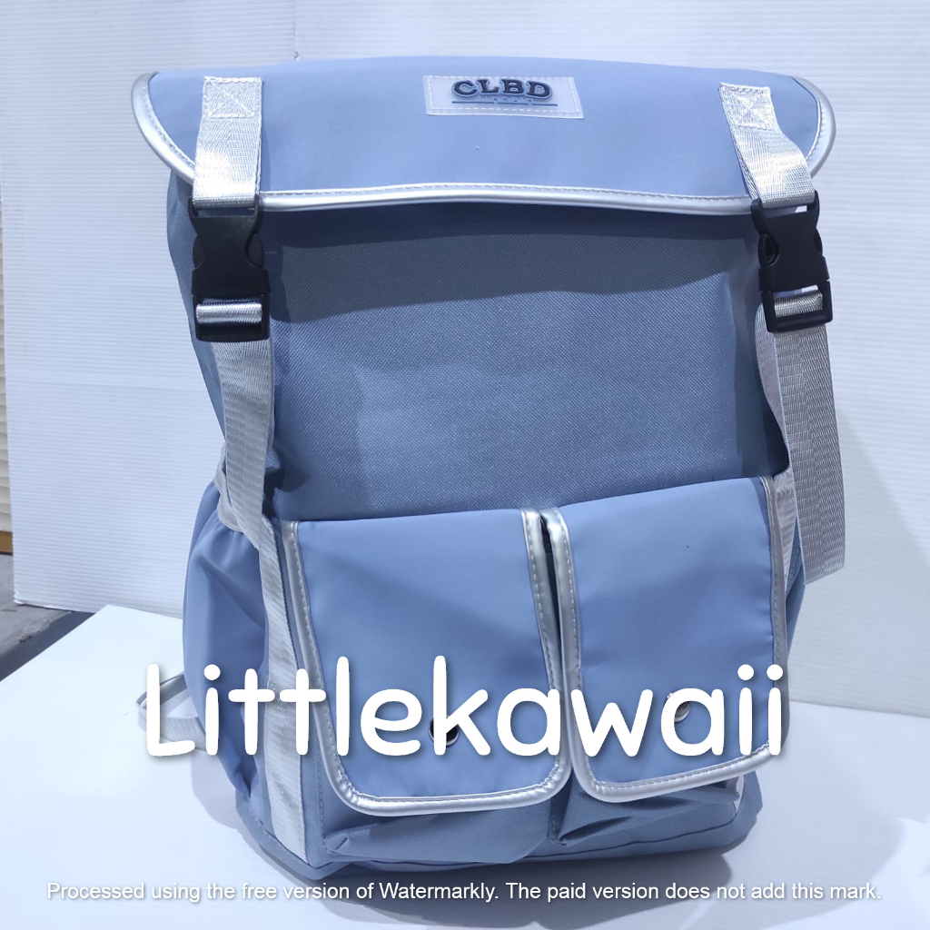 LK/Tas Ransel Laptop Backpack Parasut Sekolah Fashion Korean Style Anak Remaja Dewasa CLBD 2 Kantong Depan Gesper Import