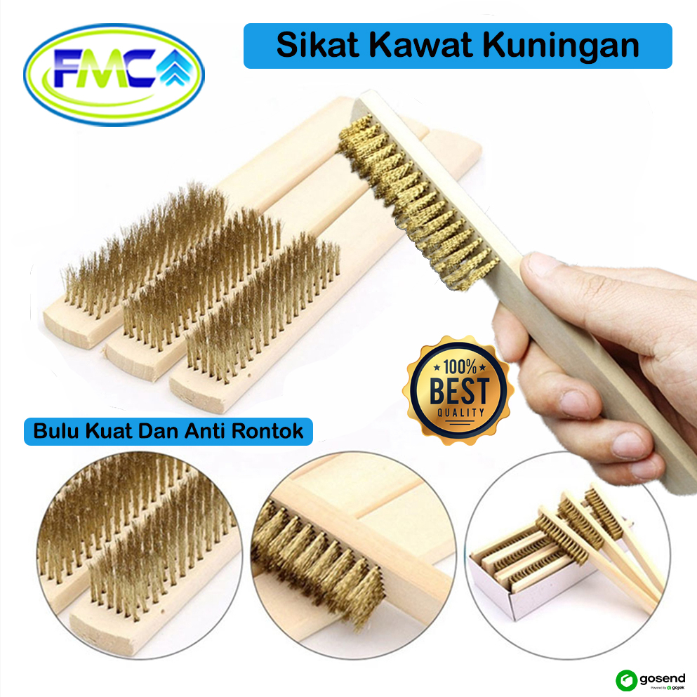 Sikat Kawat Baja Kuningan Halus Wire Brush Gagang Kayu Premium Quality Kuat