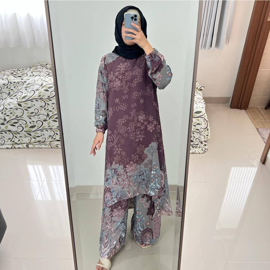 Setelan Gamis Kanaya - Gamis Serut Pesta Raya Syari wanita Casual Lebaran Maxmara Lux MCL2 Tali Pinggang Samping