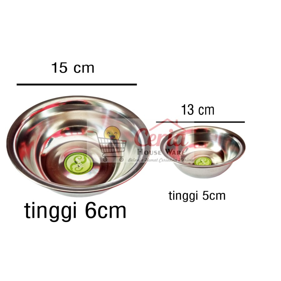 Mangkuk Stainless 15 cm &amp; 13 cm