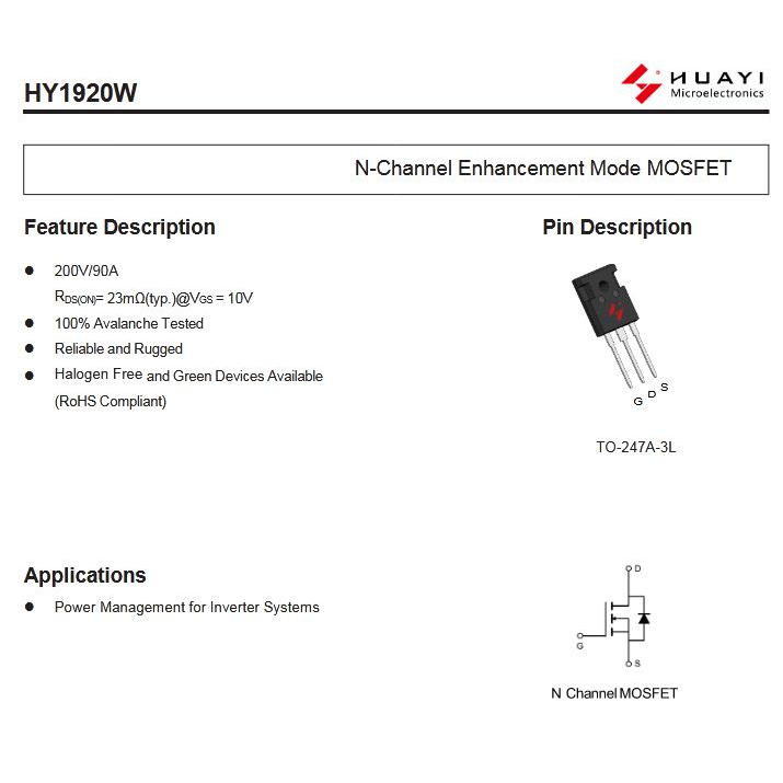 HY1920 HY1920P HY1920 P MOSFET TO-220
