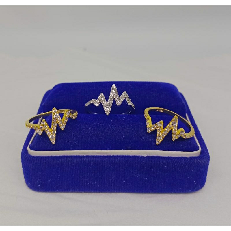 cincin zigzag mata putih/perak asli silver 925 lapis emas/perhiasan fashion wanita terbaru