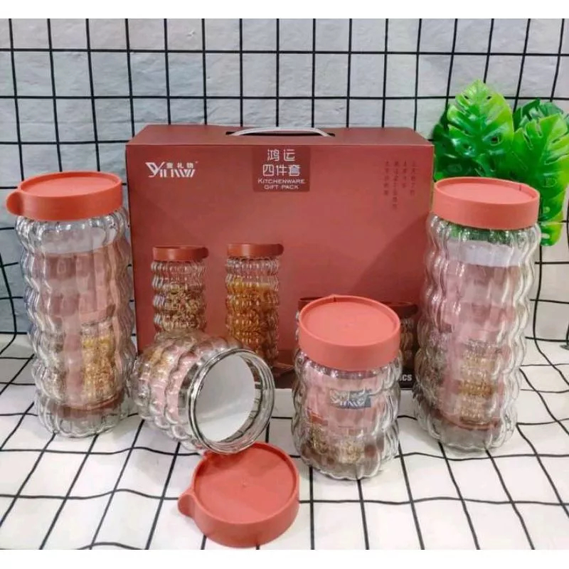 Toples kaca 4 in 1 toples penyimpanan kue makanan kacang biji kedap udara toples lebaran