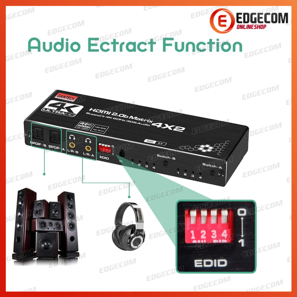 HDMI Matrix Switcher &amp; Splitter 4x2 4K EDID audio Gaintech