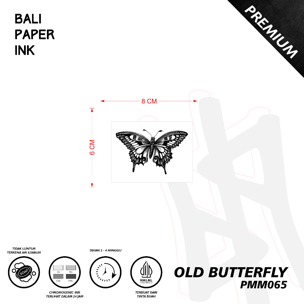 Bali Pape Ink PMM065 Butterfly Oldschool Fruit Ink Tattoo - Tato Temporer Bali Paper Ink Oldschool -
