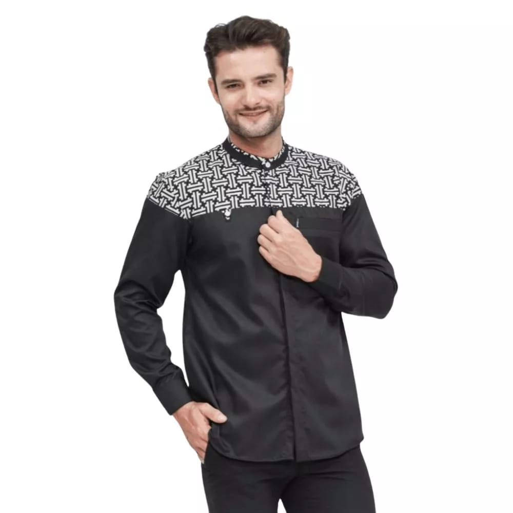 Baju Koko Kurta Dewasa Lengan Panjang Pria Muslim Motif Batik Kobata katun import