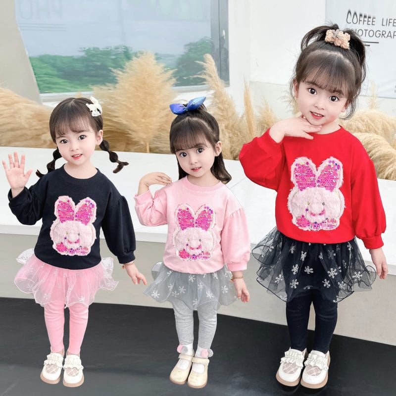 SETELAN ROK LEGGING ANAK PEREMPUAN IMPORT 1-5 TAHUN LENGAN PANJANG 7/8 / SETELAN ANAK CEWEK IMPORT ROK CELANA LEGGING TUTU + SWEATER ANGSA  BEAR KELINCI DANCE PITA MUTIARA