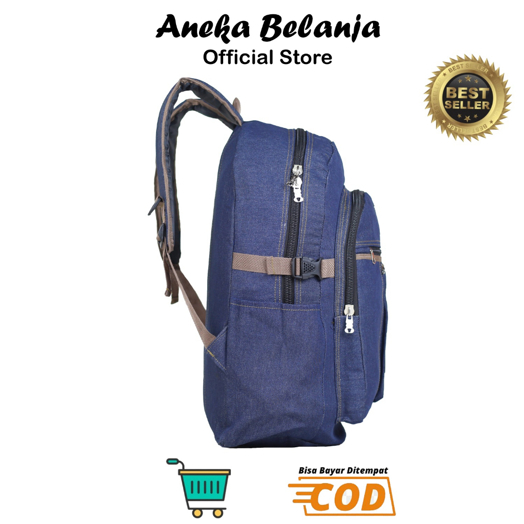 ANEKA - Tas Denim Ransel Pria Distro Levis Archie Warna Navy Backpack Cowok Sekolah Kuliah Kerja Bahan Kanvas Tebal Kuat Tas Laki Laki Hangout Mudik Camping Harga Termurah Terlaris Berkualitas