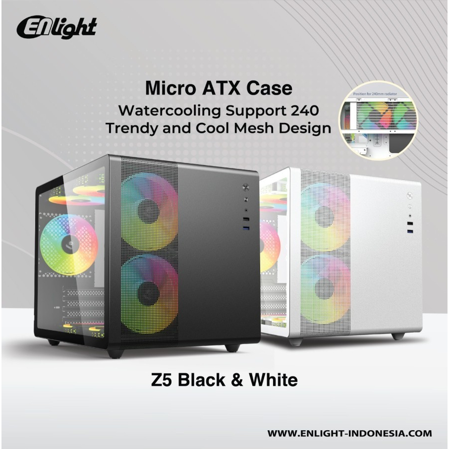 Casing Enlight Z5 - microATX Gaming Case Enlight Z5 - Hitam &amp; Putih - Putih