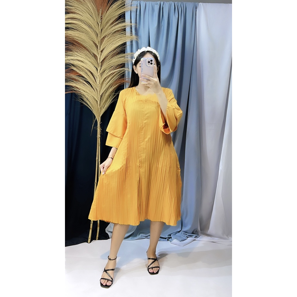 DRESS PLISKET / MIDI DRESS WANITA