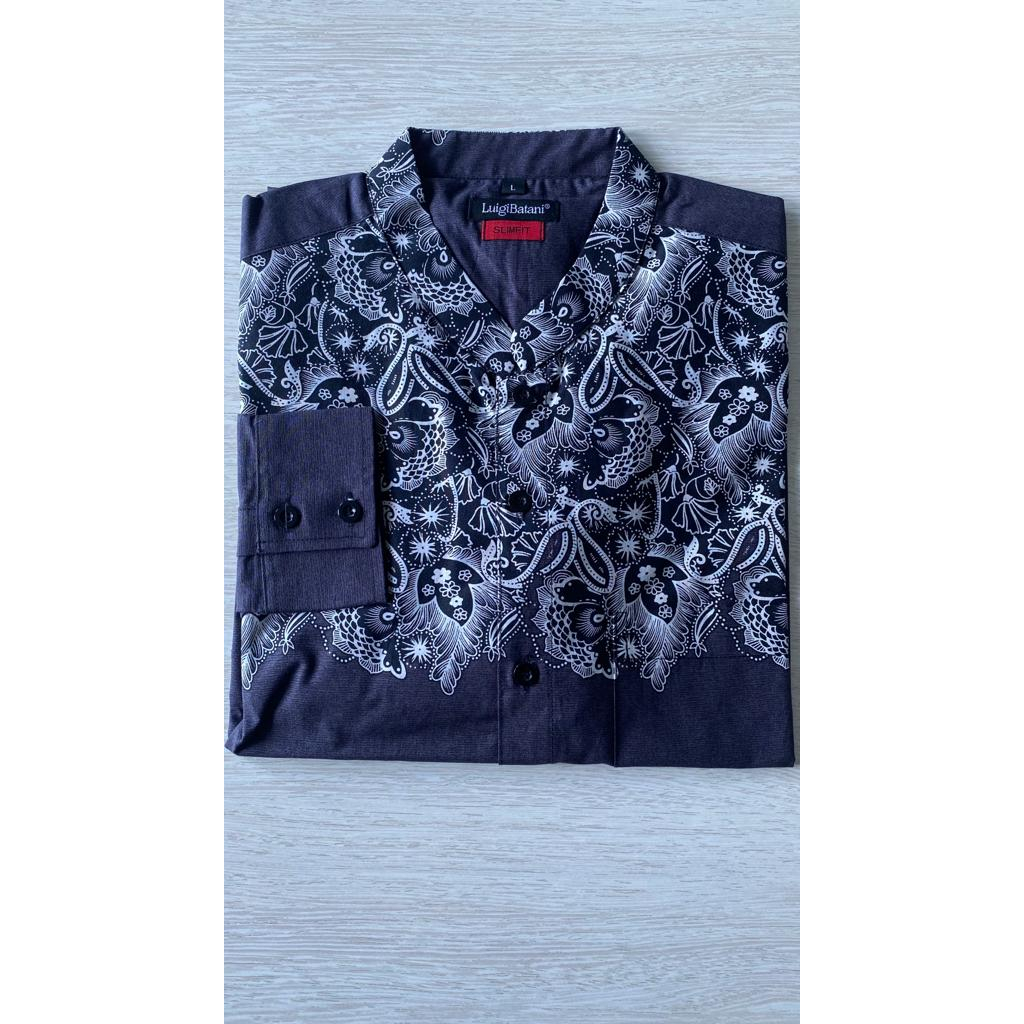 BatikBule Kemeja Batik Koko Slimfit Panjang Motif Casual Warna Abu LBL 2043