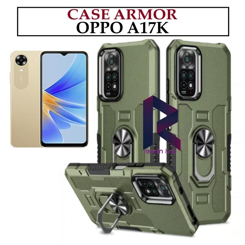 Case Armor OPPO A17K Iring Cincin Magnetic Kesing Hp Protect kamera Premium Hard Case Standing Robot Pelindung Kamera