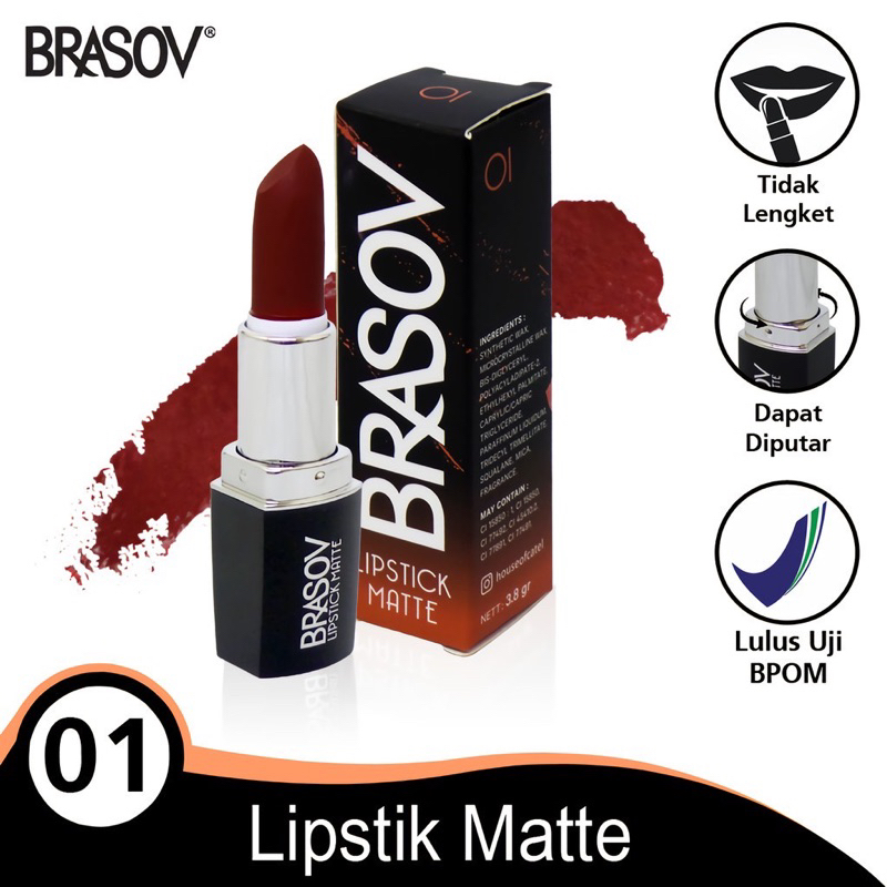 BRASOV Lipstik Matte Pigmented 3,8gr / Lipstik Brasov Longlast Tidak Lengket Aroma Buah Berry BPOM