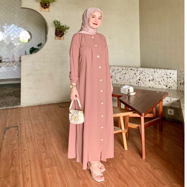 Amanda Dress Gamis bahan Crinkle Airflow Kancing Premium Jumbo