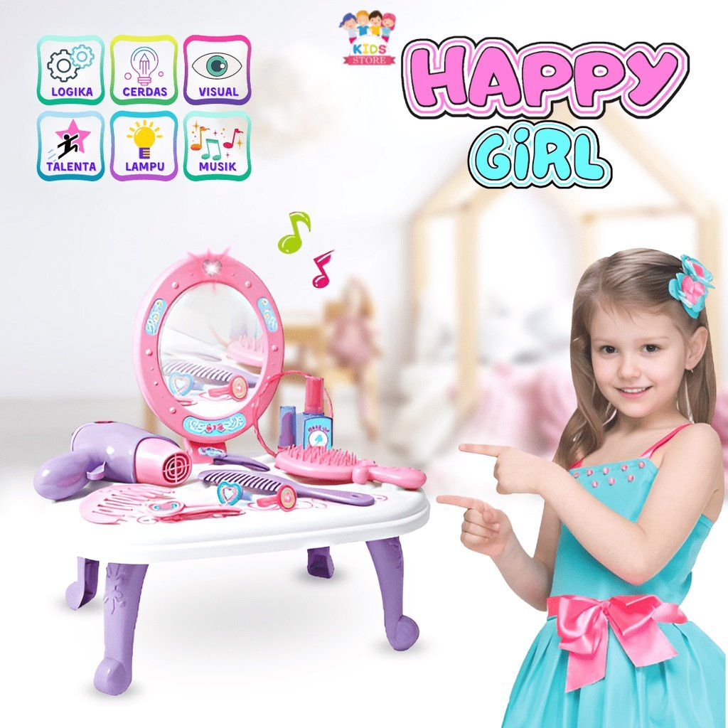 MAINAN CEWEK MEJA RIAS ANAK PEREMPUAN MAKE UP 688-32A HAPPY GIRL 18 PCS