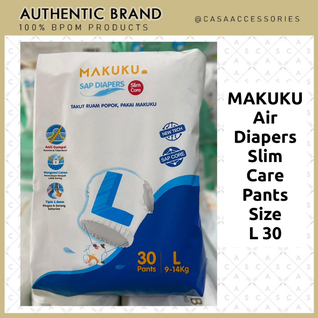 MAKUKU SAP Diapers Slim Care Pants L30 Popok Bayi Tipis Extra Dry