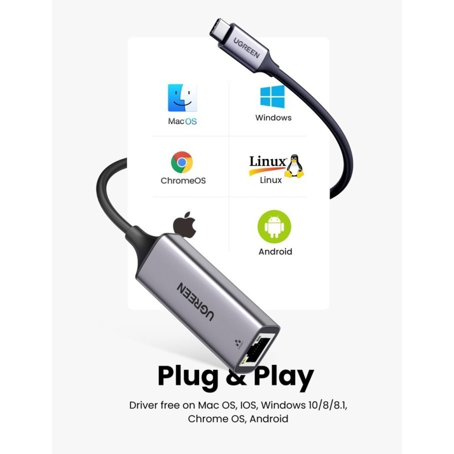 Type C USB-C LAN UGREEN LAN Ethernet Adapter Gigabit 1Gbps Alloy CM199