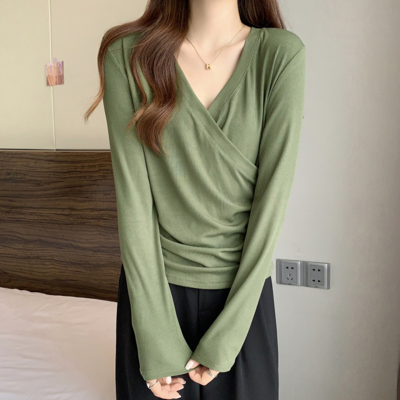 Korean Stayle V-Neck Long Sleeve Atasan Wanita 1655 (S-XL)