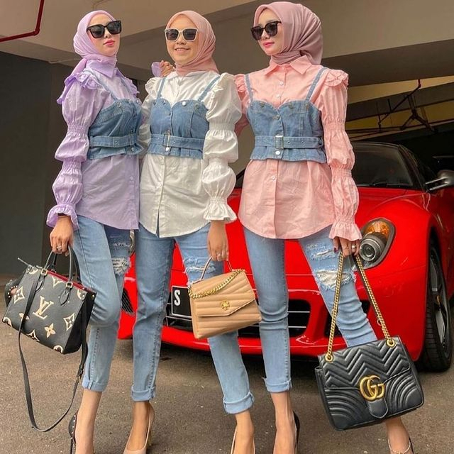 CLOTHINGICON SET KEMEJA PUFF PUFFY VEST ROMPI JEANS DENIM LACIA IMPORT