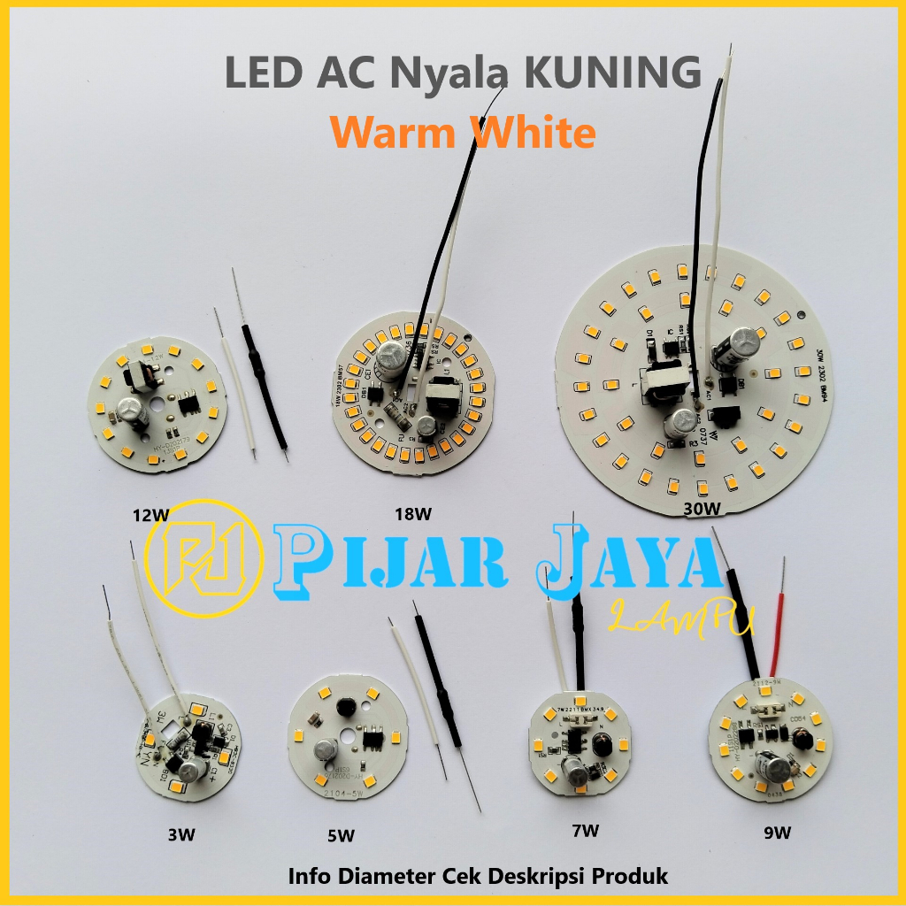 PCB Lampu LED AC Kuning Warm White DOB Mata Modul Mesin Lampu LED AC 3 5 7 9 12 18 30 Watt