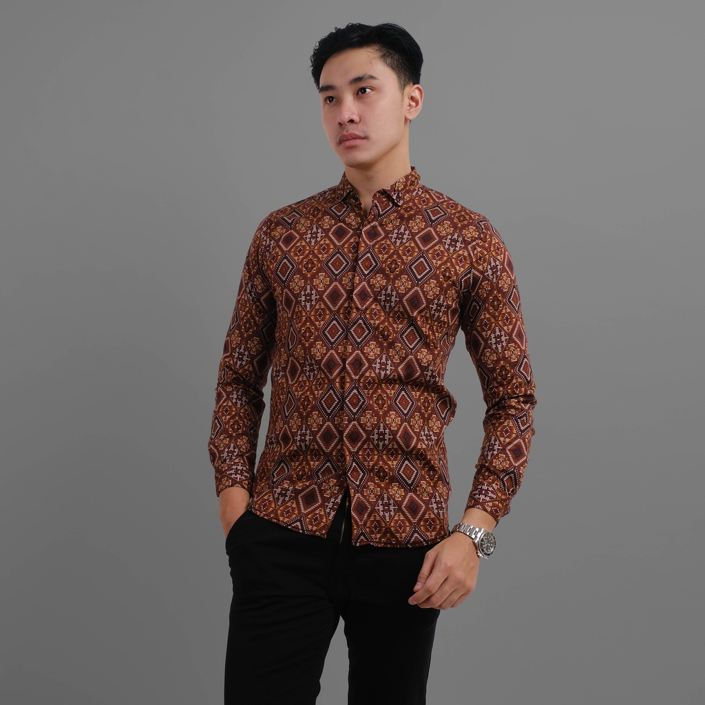 Kemeja Batik Songket Pria Lengan Panjang Kemeja Batik Cowok Kerja Kantoran