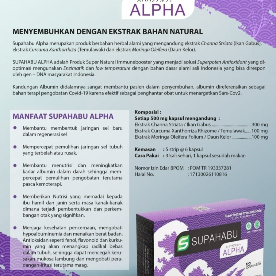 Supahabu Alpha 1 Box Isi 30 Kapsul / Ekstrak Ikan Gabus