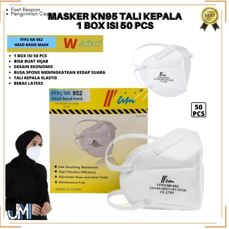 Masker KN95 50 Pcs Masker Hijab Headloop