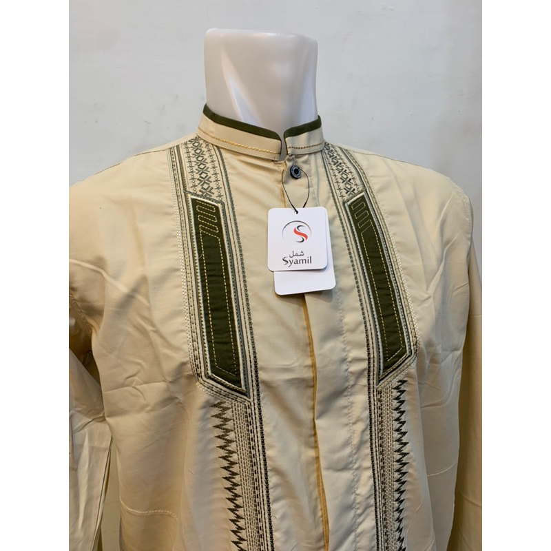 Busana Muslim Pria Dewasa | Baju Koko Kemko Syamil Lengan Panjang Motif Bordir