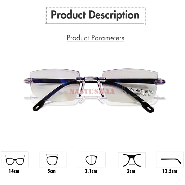 Kacamata Minus Model Rimless Lensa Anti Blue Light Komputer Hp Kacamata Rabun Jauh Uk. -0.50 s.d -4.00 Pria dan Wanita Frameless Tanpa Bingkai Terbaru FREEECASE