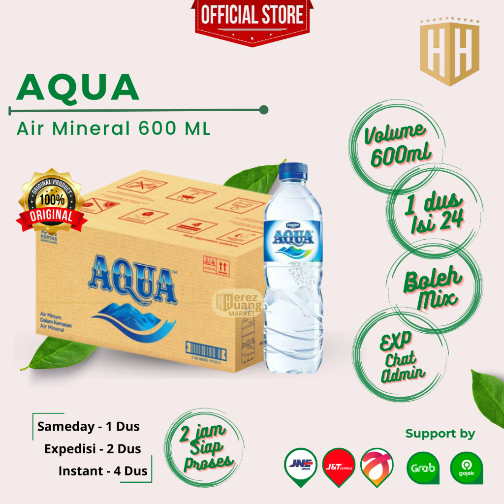 AQUA 600ML &amp; 1500ML, Minuman Air Mineral Aqua Sedang Botol 600ml dan Aqua Besar Botol 1.5 L 1 Karton
