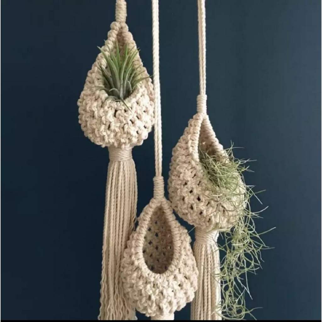 Macrame pot bunga hias/kering - Dekorasi rumah aesthetic - Pot gantung virall