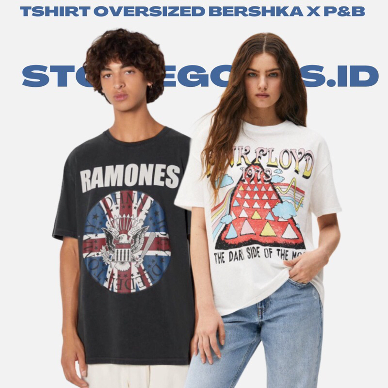 [OVERSIZE TSHIRT ORIGINAL] Tshirt Kaos Oversize BERSHKA RAMONES BLACK, 100% Cotton