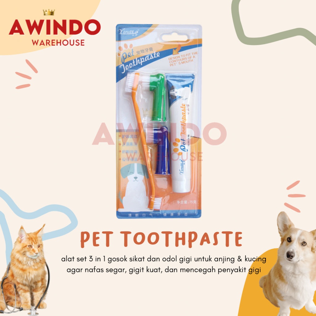 YINGTE TOOTHPASTE - Alat Set 4in1 Gosok Sikat Gigi Odol Hewan Anjing Kucing Pembersih Karang Kotoran Gigi