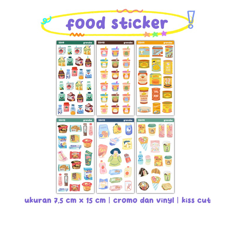 

sticker sheet makanan journal bujo planner cute lucu aesthetic, food sticker, stiker makanan