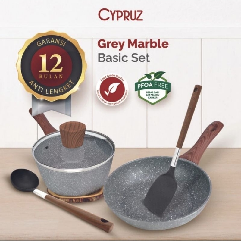 Cyprus Paket Marble Cookware/Grey Marble Complete Set Pl-0901