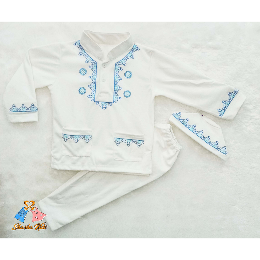 Setelan baju koko putih usia 9-18 bulan