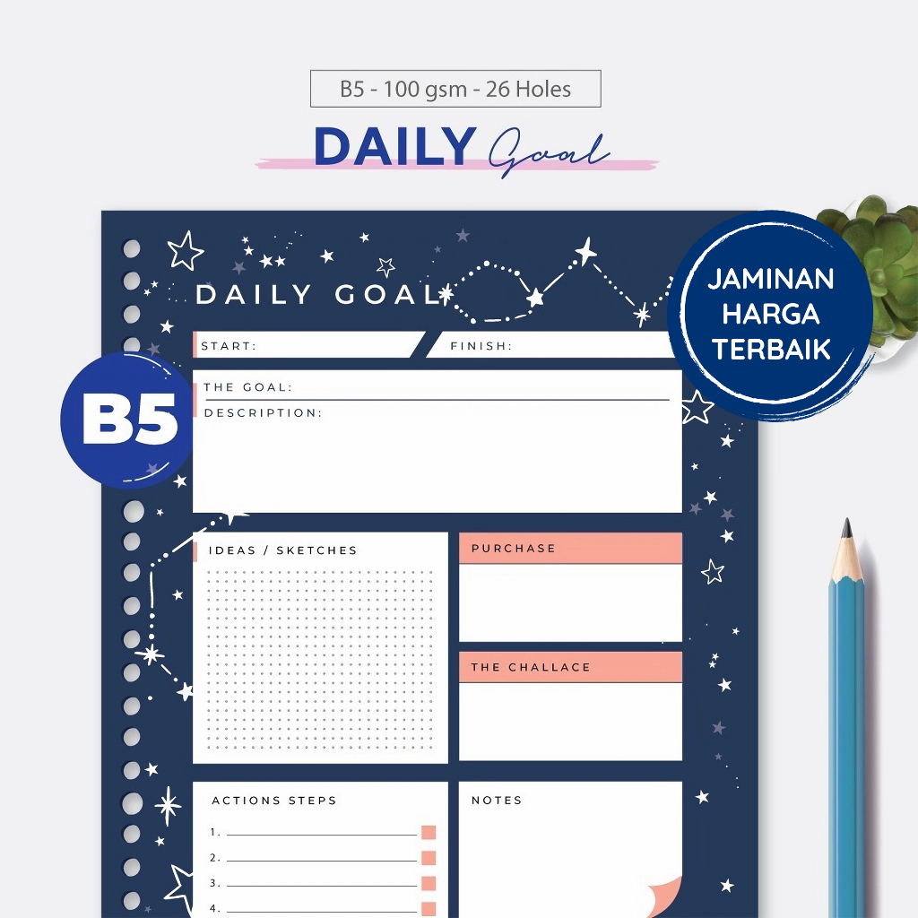 

Bukuqu Loose leaf B5 - L118 Daily Goals Full Color