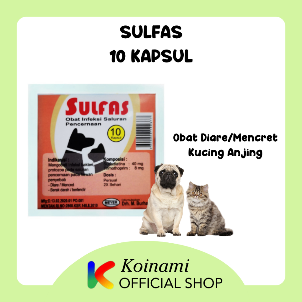 Sulfas 10 Kapsul / Obat Diare Kucing Anjing  / Obat Mencret Kucing Anjing / BTM