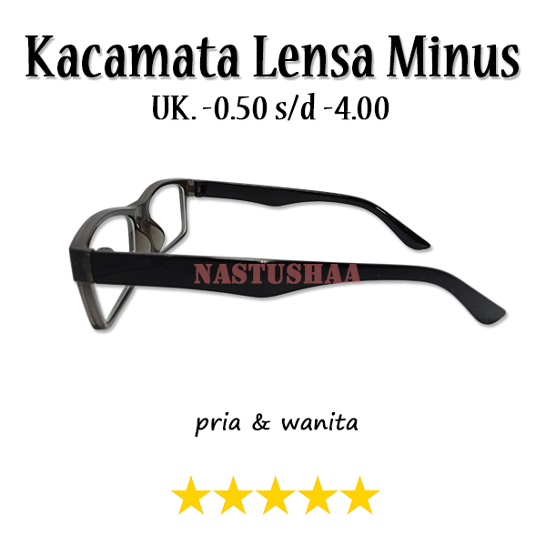 Kacamata Minus Uk. -0.50 sampai -4.00 Model Bingkai Kotak Abu Tua Kacamata Rabun Jauh Untuk Pria dan Wanita Unisex NOCASE