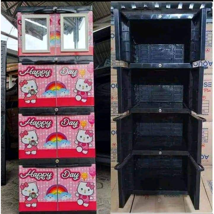 Lemari Mini Plastik Cermin Diva Aquose Katy/ Doraemon Susun/ Lipatan Kunci Kaca