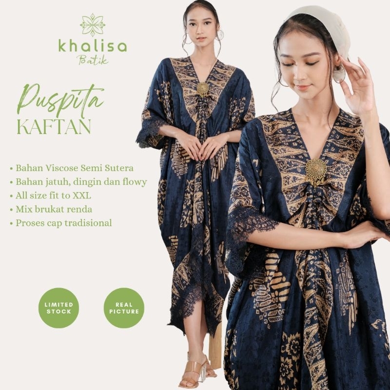 Dress Kaftan Batik Wanita Bahan Viscose Premium by Khalisa Batik - Navy Jumputan