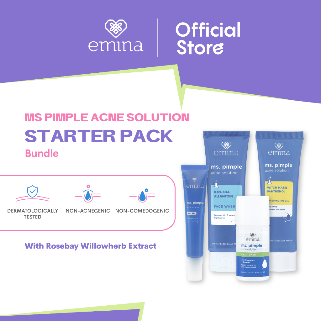 Emina Ms Pimple Starter Pack (Face Wash, Moist Gel, Spot Gel, Toner) - Paket Perawatan Skincare Lengkap Atasi Jerawat