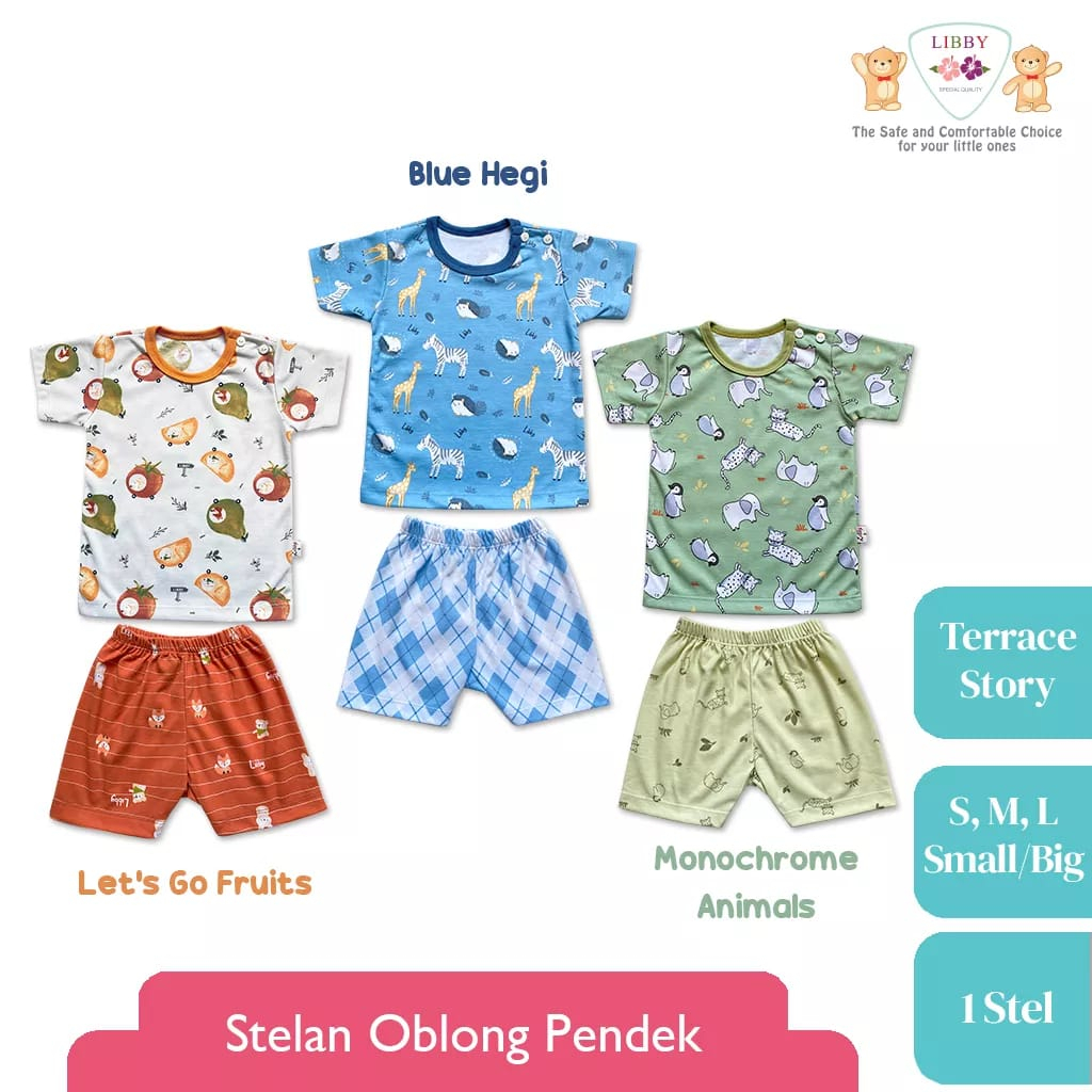 LIBBY Setelan Baby Oblong Pendek Motif Terrace Story