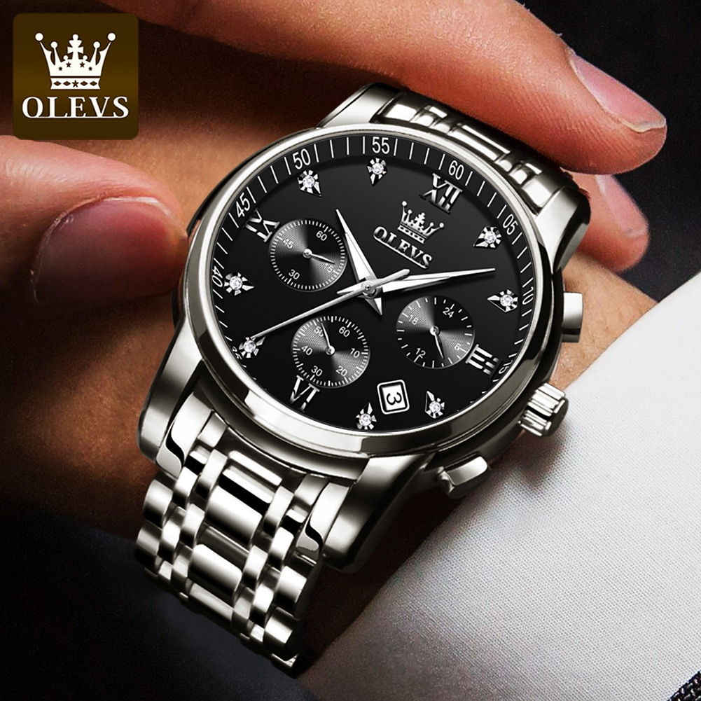 OLEVS Jam Tangan Pria Anti Air Original Stainless Steel Chrono Aktif Cowok Luminous Kalender Analog Men Watch Mode 2858-2