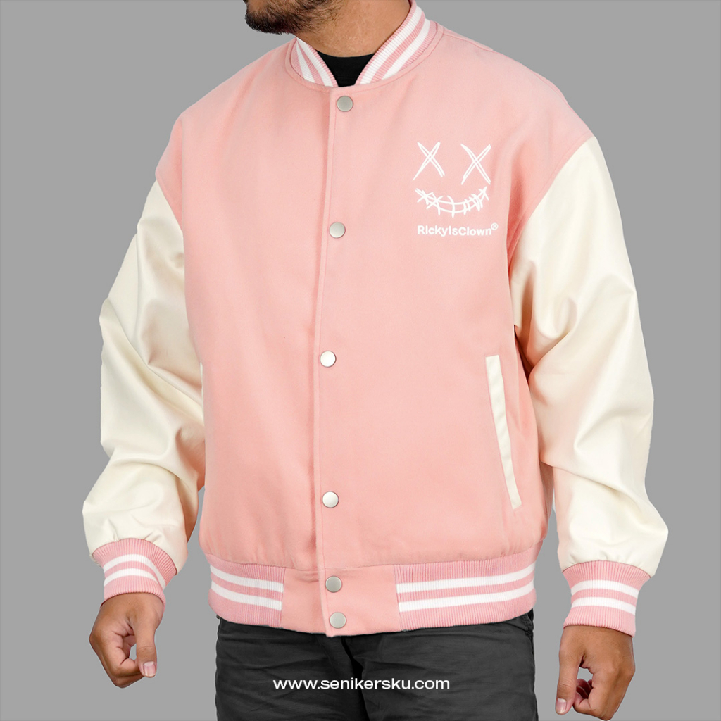 RIC Ricky Is Clown Rich Life Varsity Jacket Peach