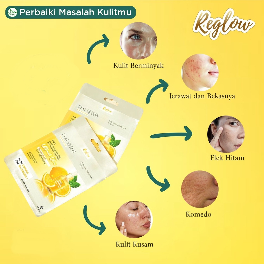 3 in 1 Ultimate Glow Sheet Mask with Jeju Lemon Reglow Menjaga Kelembapan Kulit dan Membuat Wajah Glowing