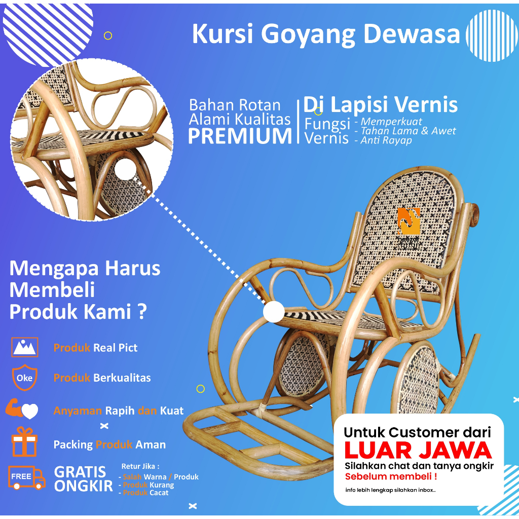 Kursi Santai Teras Lipat Goyang Dewasa Malas Selonjor selonjoran dari Rotan