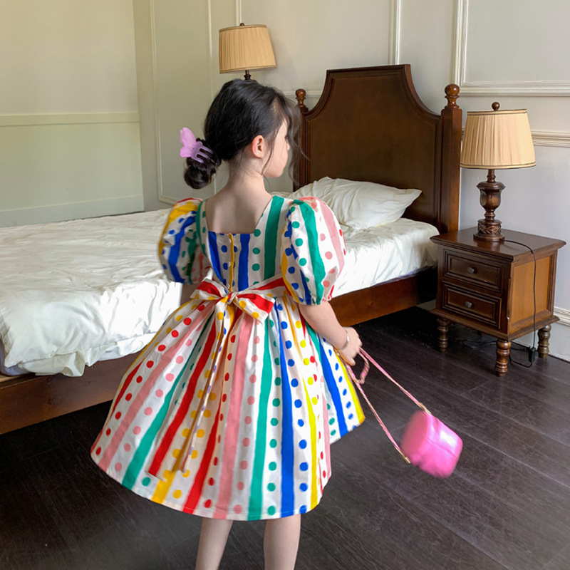 DR49-Dress Anak Perempuan Colorful Rainbow Dot