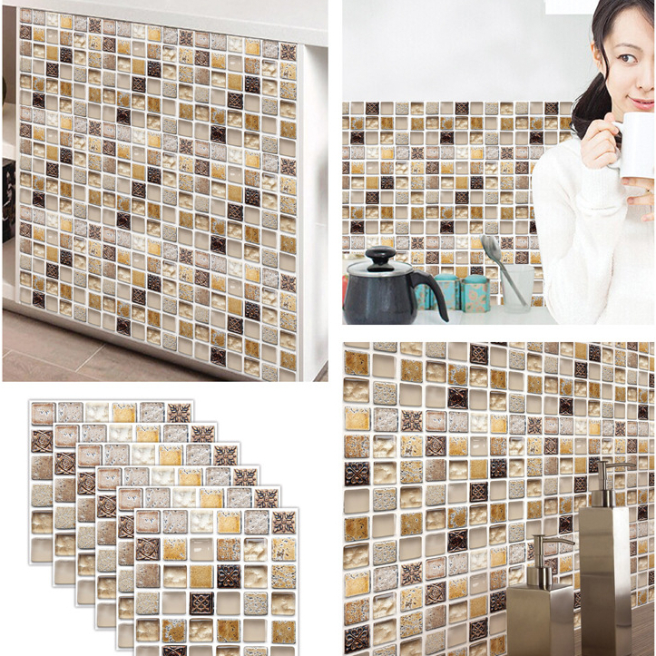 Set Sticker Dinding Mosaik 10x10cm Anti Air Untuk Dekorasi Kamar Mandi / Dapur isi 18CPS